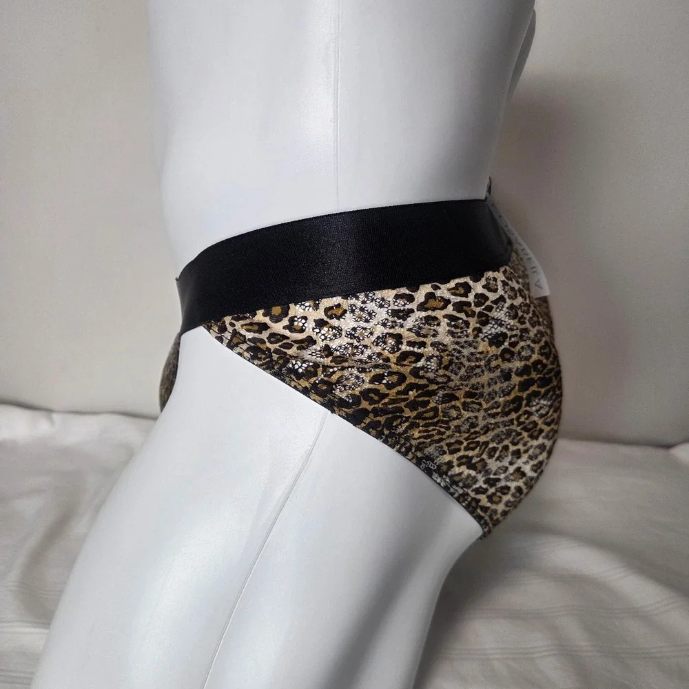 Cosabella Mens Leopard Print Lace Brief Black Elastic Waistband Animal Pattern